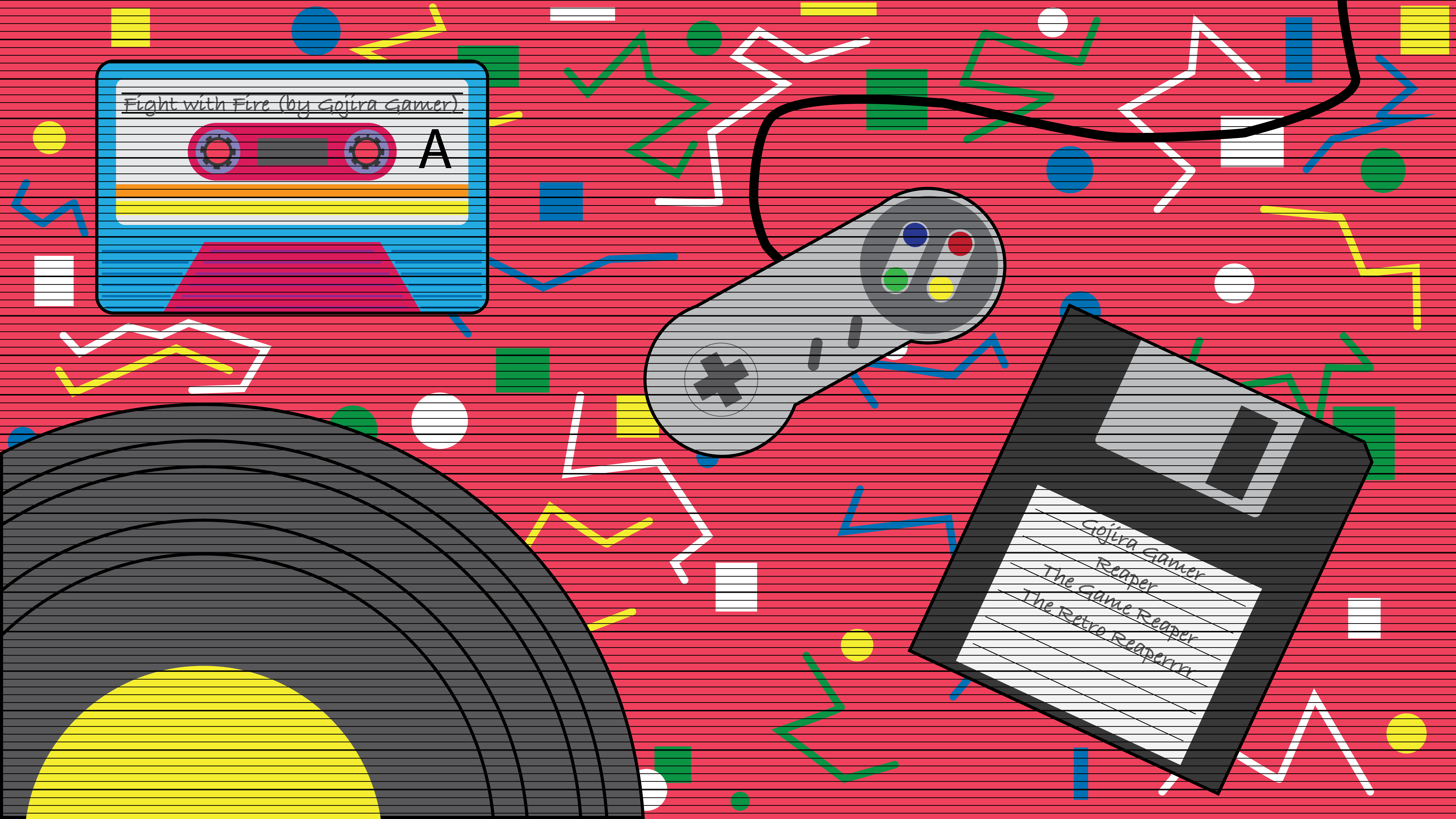 A retro-themed background.